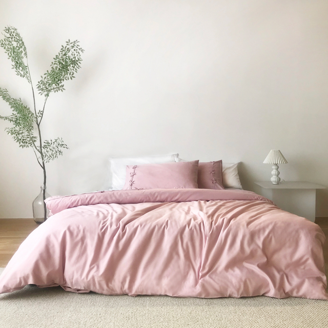 100% Long-Staple Brushed Cotton Pink Bowknot Duvet Cover Set