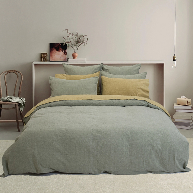 Linen cotton Stone Washed Embroidery Duvet Cover Set