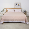 Yarn-Dyed 100% French Linen Pink Striped Ruffled Bed Sheet Set