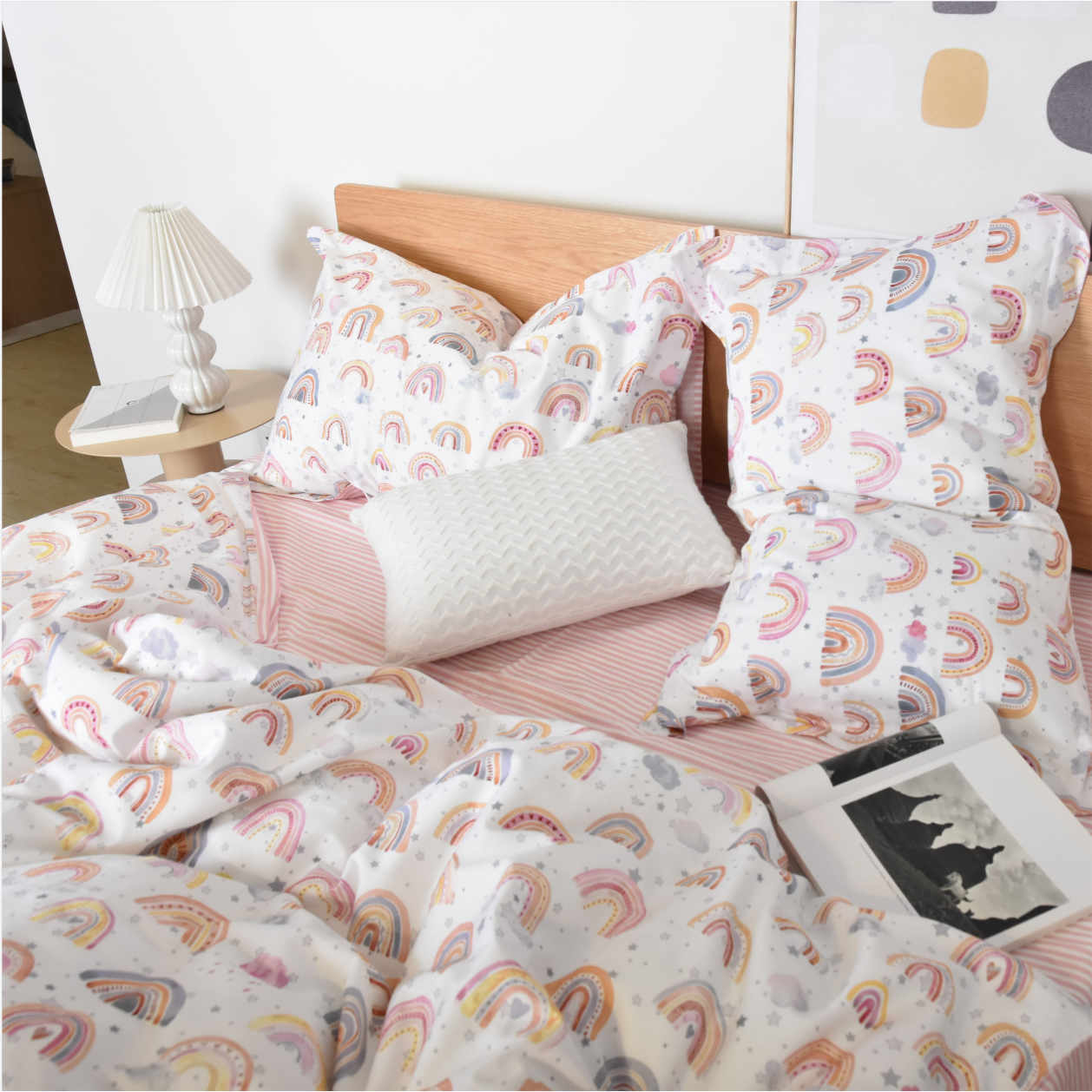  100% Cotton Sateen 60s Pink Cartoon Kids Children Teenage Duvet Cover Bedding Set