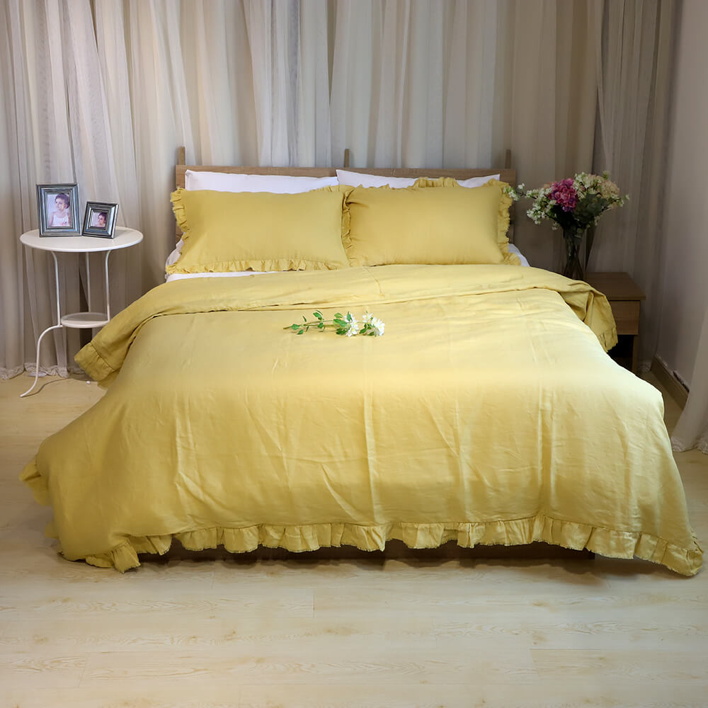 Linen Duvet Cover Set With Ruffle