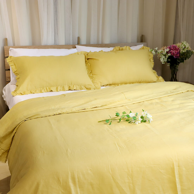 Linen Duvet Cover Set With Ruffle